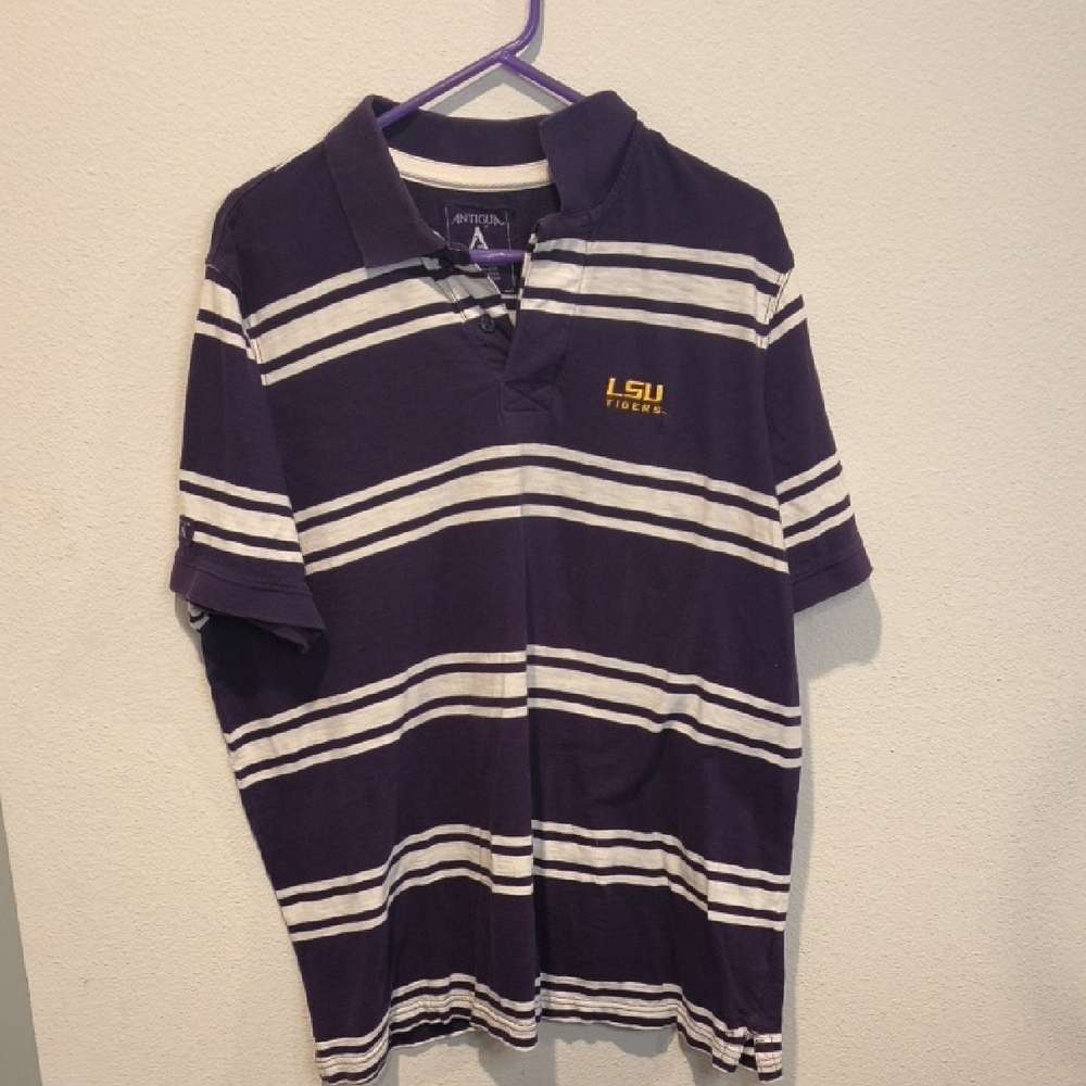 Antigua Purple & White Striped LSU Polo